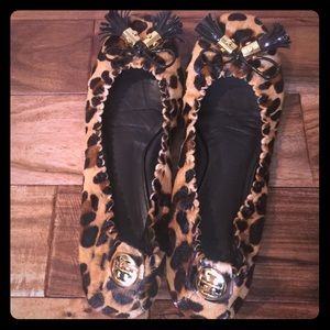 Tory Burch leopard flats with tassel detail